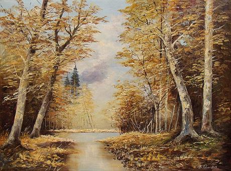 Waldlandschaft im Herbst mit einem Bach - Boris Ivkov - Array auf Array - Array - Array