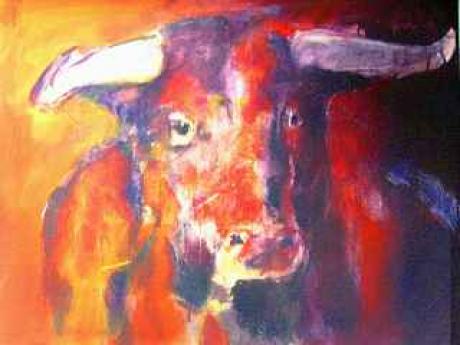 Stier Portrait in Rot -  magnus - Array auf Array - Array - 