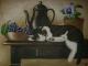 Stillleben mit Schlafender Katze - Christin Dahms - Acryl auf Leinwand - Stillleben - Realismus