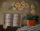 Orange Orchidee mit Widmung - Christin Dahms - Acryl auf Leinwand - Blumen-Stillleben - Realismus