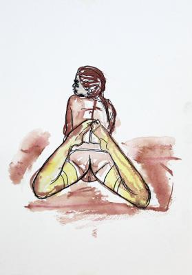 Zeichnung Nude 08 (Aquarellpapier, Tusche, 24x34)  - Wolfgang Bretschneider - Array auf Array - Array - Array