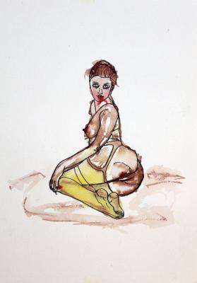 Zeichnung Nude 09 (Aquarellpapier, Tusche, 24x34)  - Wolfgang Bretschneider - Array auf Array - Array - Array