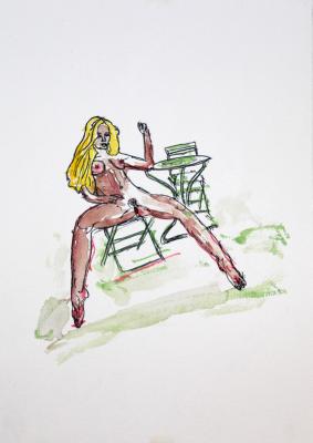 Zeichnung Nude 15 (Aquarellpapier, Tusche, 24x34)  - Wolfgang Bretschneider - Array auf Array - Array - 