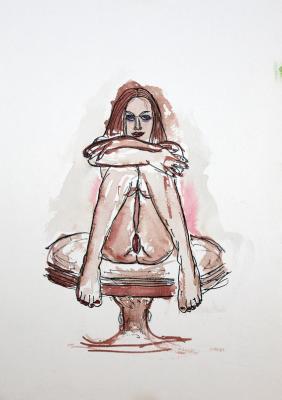 Zeichnung Nude 18 (Aquarellpapier, Tusche, 24x34)  - Wolfgang Bretschneider - Array auf Array - Array - Array