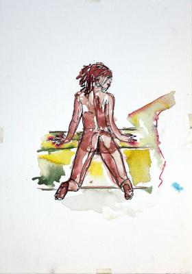 Zeichnung Nude 27 (Aquarellpapier, Tusche, 24x34)  - Wolfgang Bretschneider - Array auf Array - Array - Array