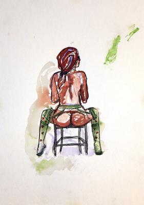 Zeichnung Nude 33 (Aquarellpapier, Tusche, 24x34)  - Wolfgang Bretschneider - Array auf Array - Array - Array