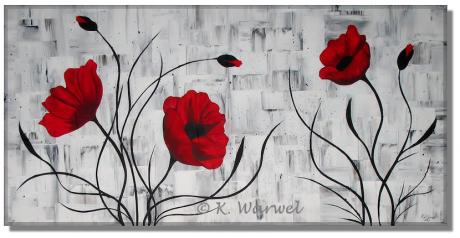 Roter Mohn II - Acrylgemälde 100x50cm Mohnblumen - Klaudia Warwel - Array auf Array - Array - Array